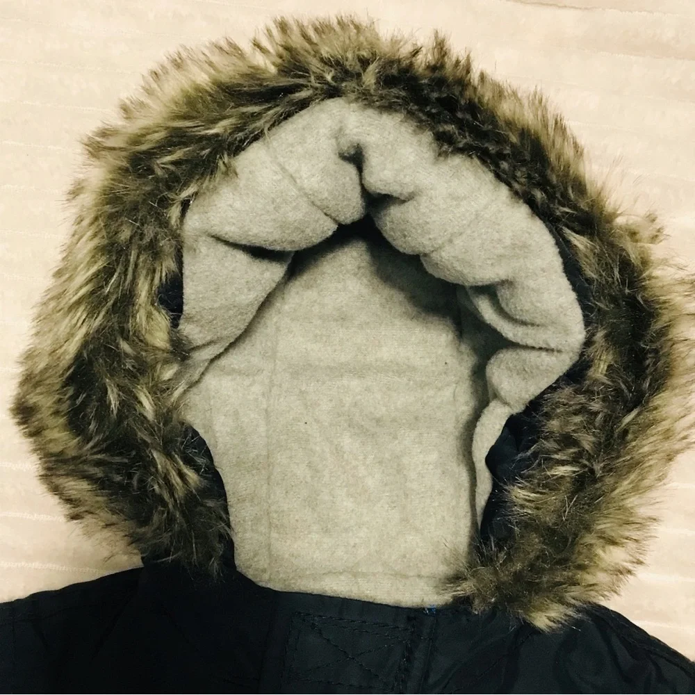 Little Explorer Navy Blue Red Fur Lined Parka Winter Coat Boy’s Size 3-6 months